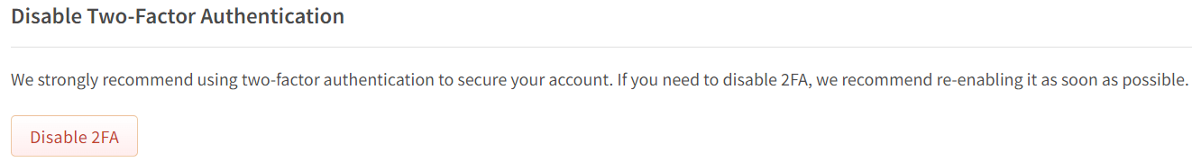 Screenshot showing Disable 2FA button